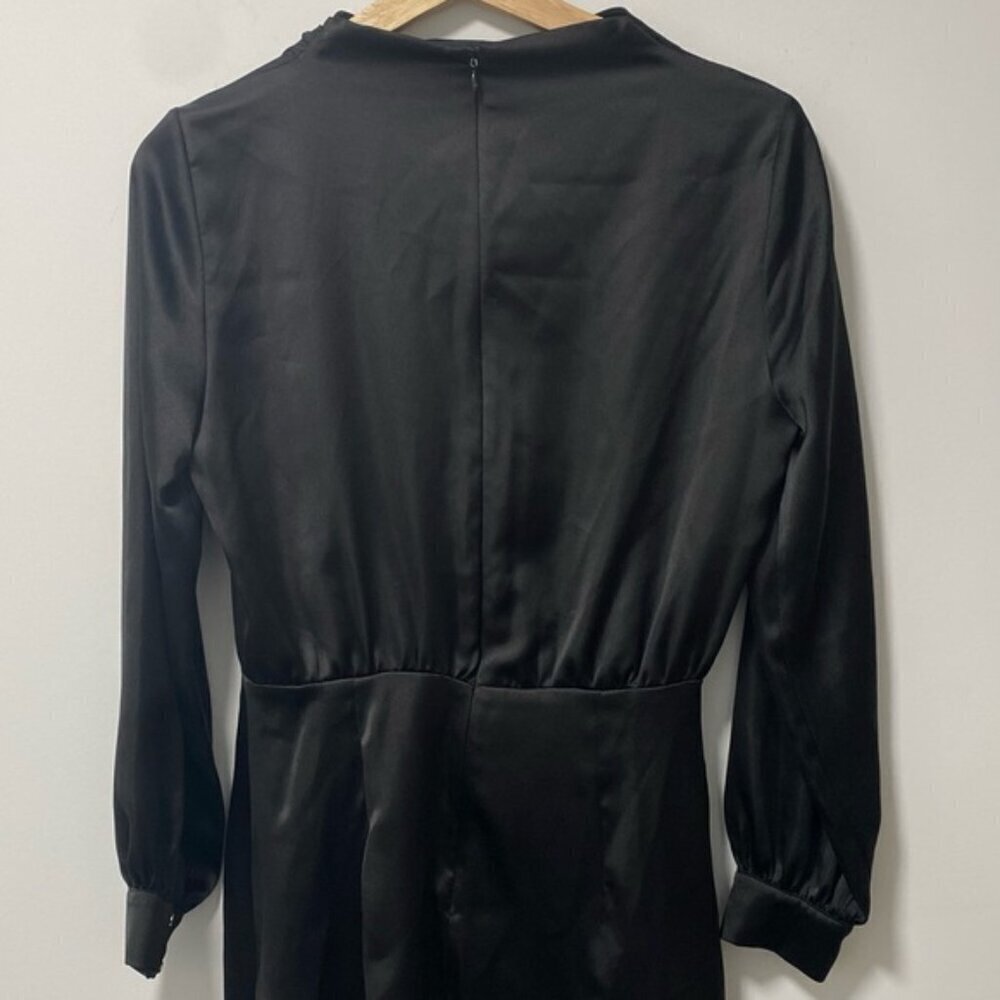 Zara Satin Black Draped Mini Dress Size XS — Gathered Waist Detail - Picture 5 of 9